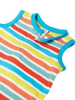Frugi Baby Dune Organic Cotton Sleeveless Romper,  Sea Rainbow Stripe - view 2, Sea Rainbow Stripe