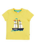 Frugi Baby Avery Organic Cotton Applique T-Shirt, Welly Yellow/Tallship