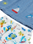 Frugi Kids' Letty Organic Cotton Embroidered Top & Bloomer Shorts, Denim/Multi