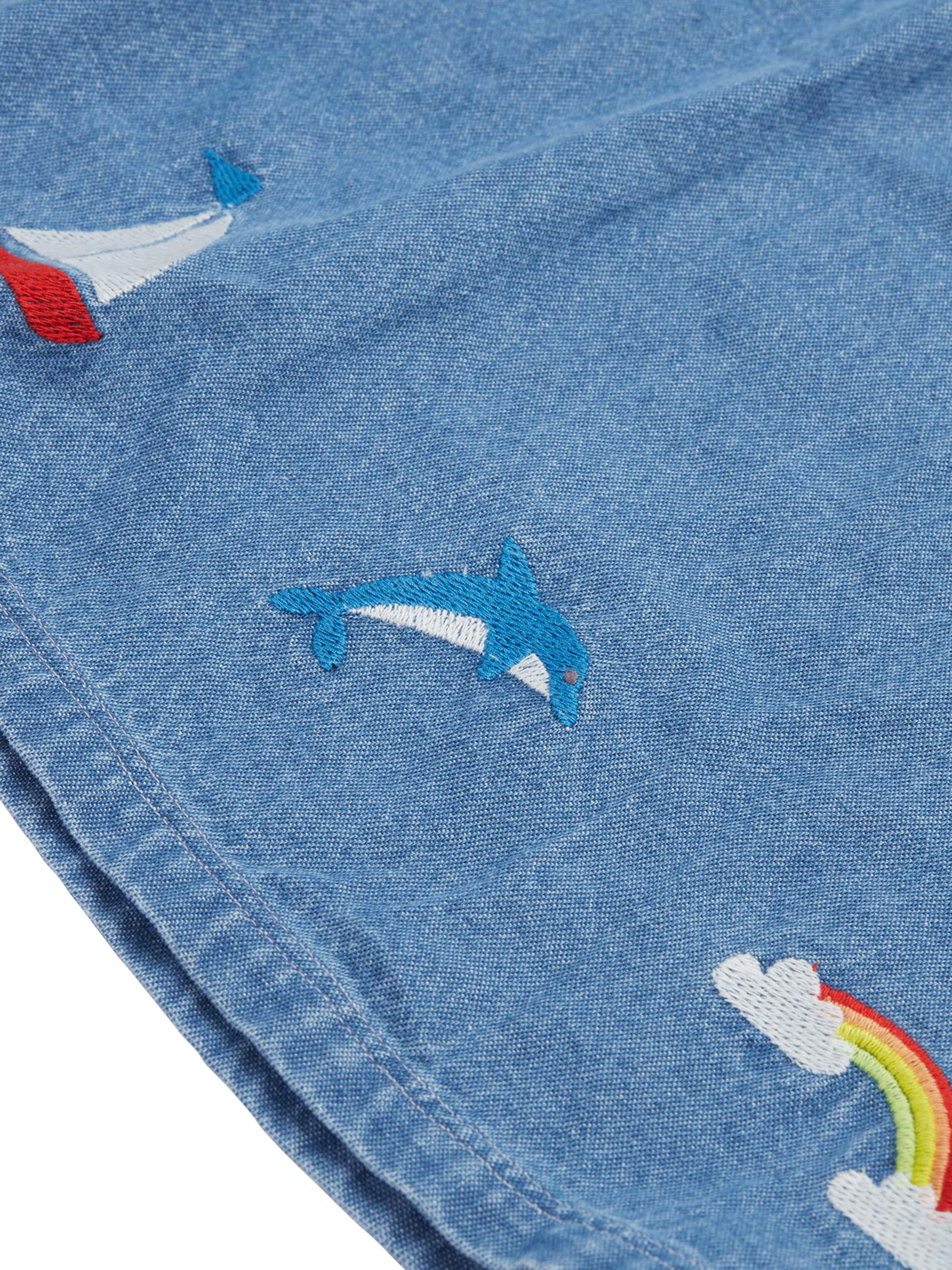 Product image 4 of 4, which shows Frugi Kids' Letty Organic Cotton Embroidered Top & Bloomer Shorts, Denim/Multi, 0-3 months