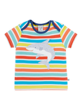 Frugi Baby Bobster Organic Cotton Shark Applique T-Shirt, Sea Rainbow Stripe