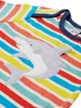 Frugi Baby Bobster Organic Cotton Shark Applique T-Shirt, Sea Rainbow Stripe