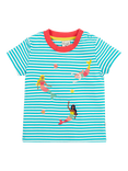 Frugi Baby Ennis Organic Cotton Stripe Embroidered T-Shirt, Moss Stripe/Mermaids