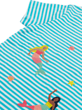Frugi Baby Ennis Organic Cotton Stripe Embroidered T-Shirt, Moss Stripe/Mermaids