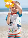 Frugi Baby Reid Organic Cotton Raglan Sleeve T-Shirt, Soft White/Sea Life