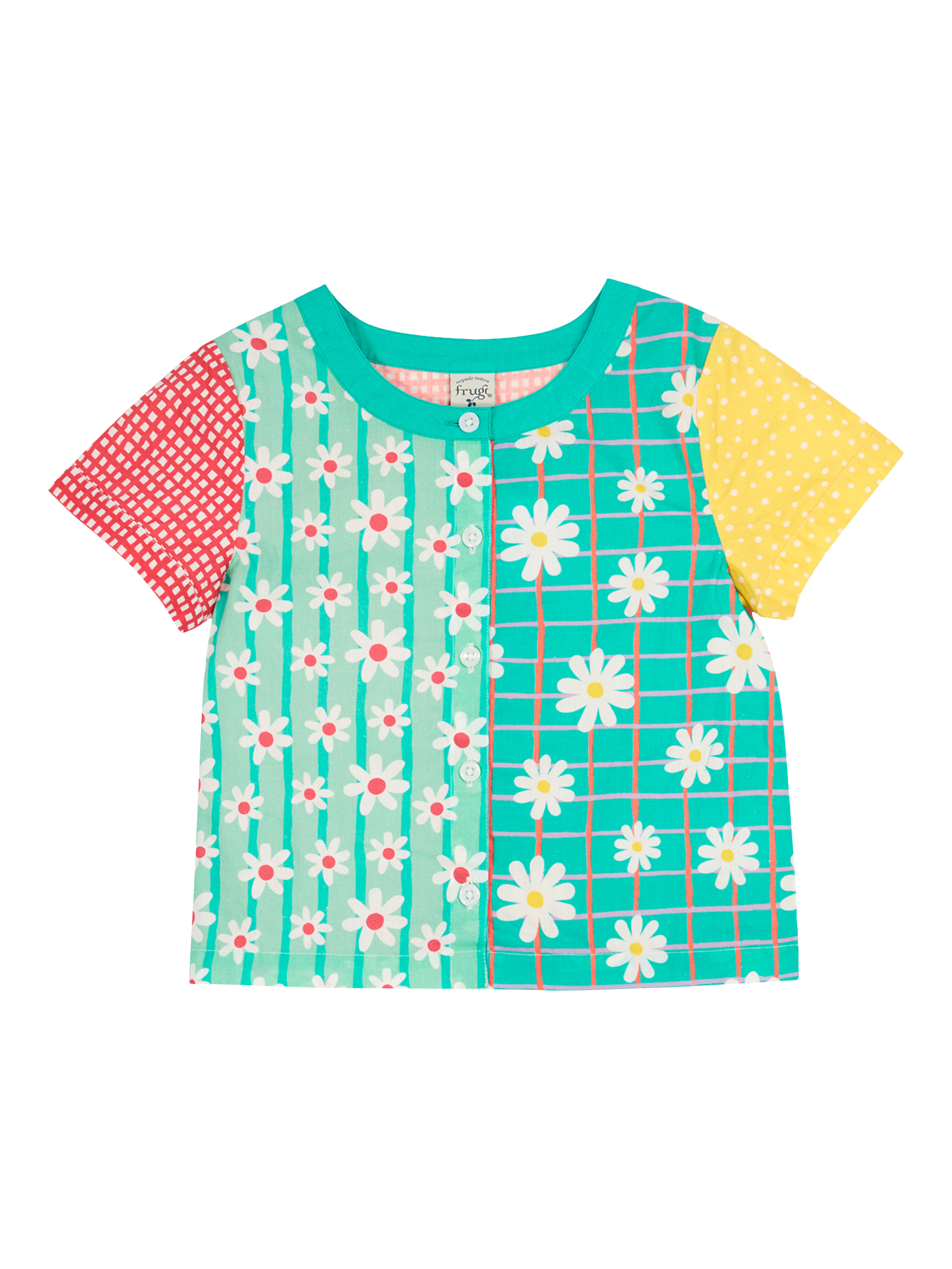 Product image 1 of 5, which shows Frugi Kids' Estella Organic Cotton Shirt, Rainbow Hotchpotch, 2-3 years