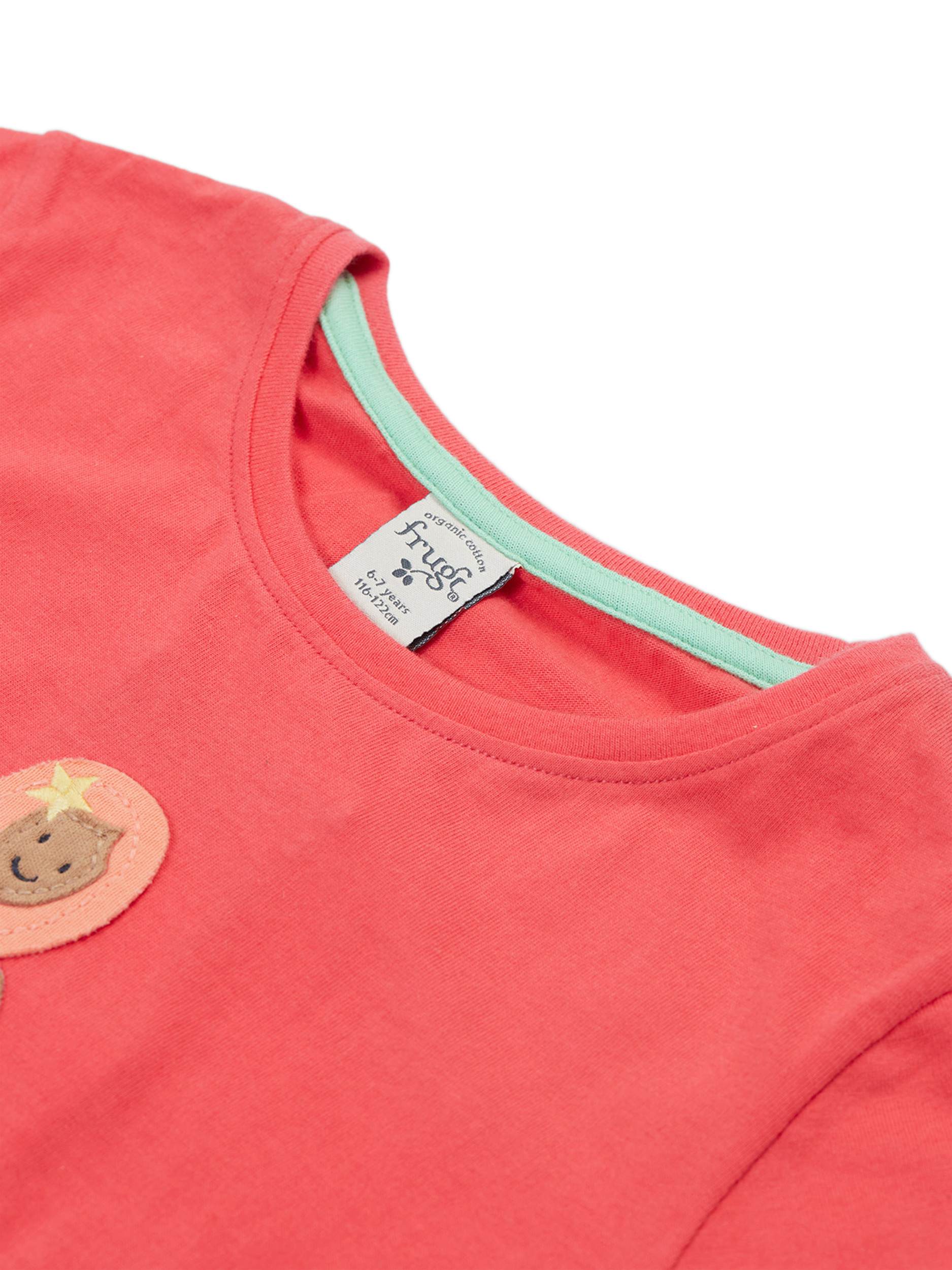Product image 3 of 3, which shows Frugi Kids' Tamara Organic Cotton Mermaid Applique T-Shirt, Pink, 2-3 years