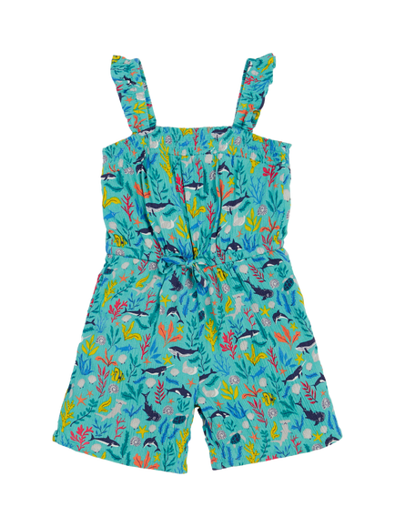 Frugi Kids'  Annabelle Square Neck Shortie Jumpsuit, Sea Life, Sea Life
