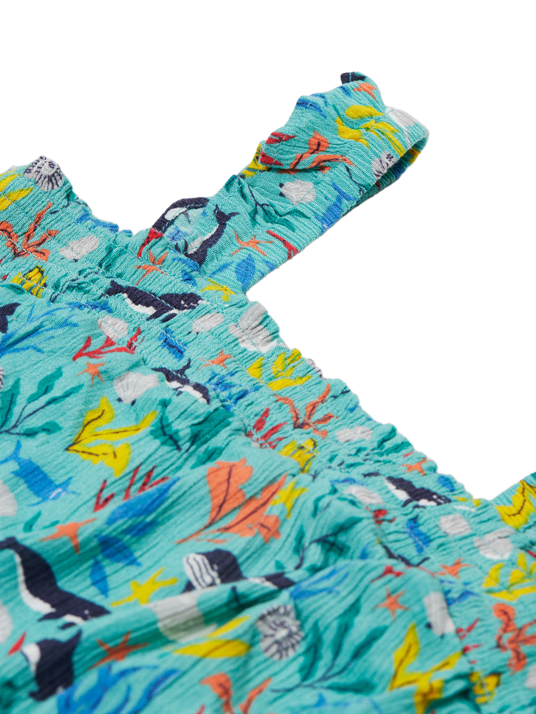 Product image 3 of 5, which shows Frugi Kids'  Annabelle Square Neck Shortie Jumpsuit, Sea Life, 2-3 years