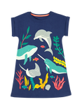 Frugi Kids' Bonnie Organic Cotton Dress, Navy Blue/Sealife, Navy Blue/Sealife