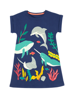 Frugi Kids' Bonnie Organic Cotton Dress, Navy Blue/Sealife, Navy Blue/Sealife