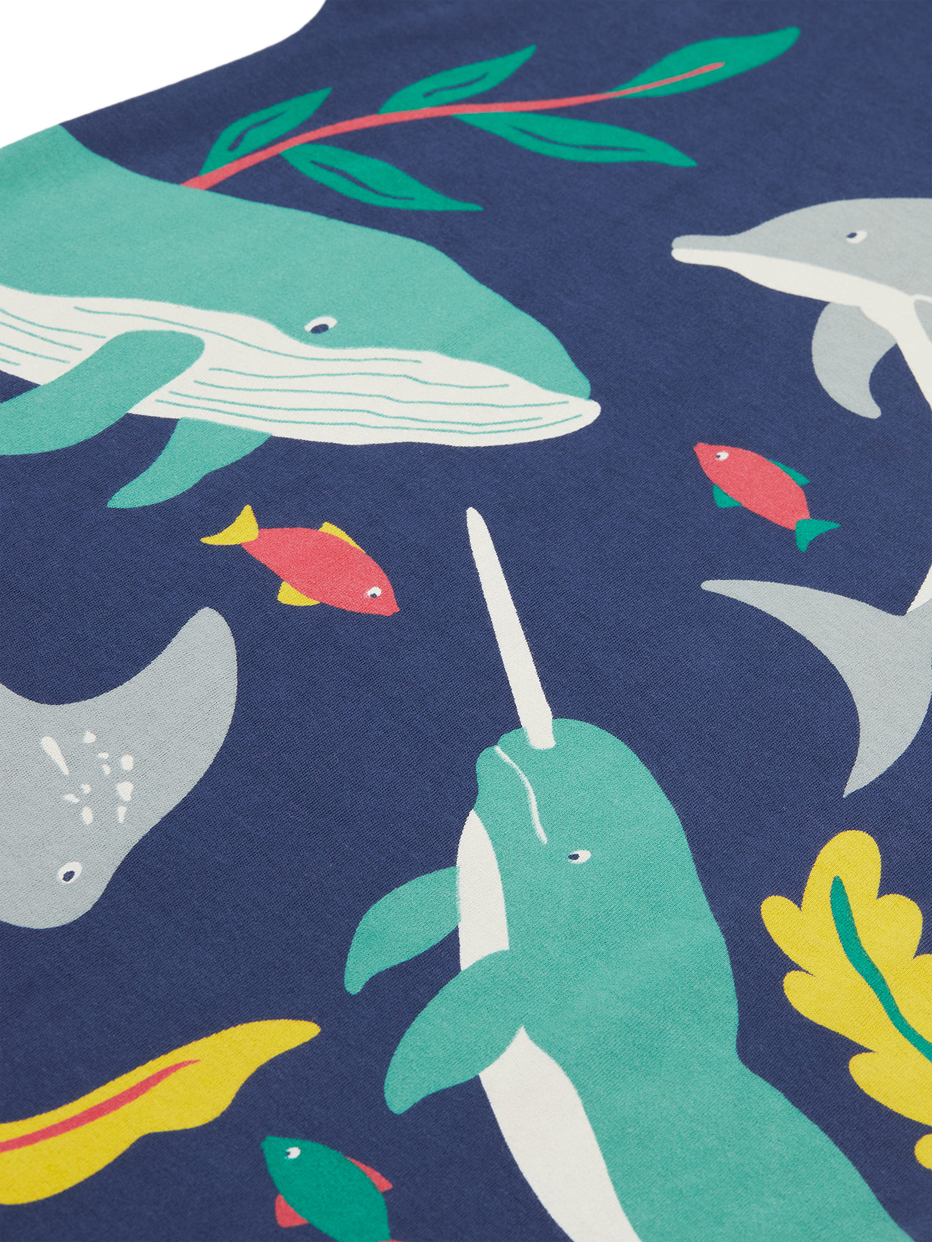 Product image 2 of 4, which shows Frugi Kids' Bonnie Organic Cotton Dress , Navy Blue/Sealife, 2-3 years