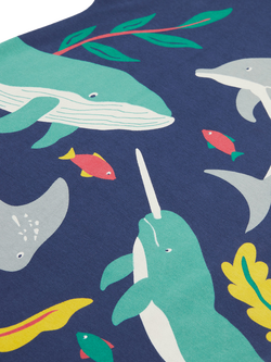 Frugi Kids' Bonnie Organic Cotton Dress, Navy Blue/Sealife - view 2, Navy Blue/Sealife