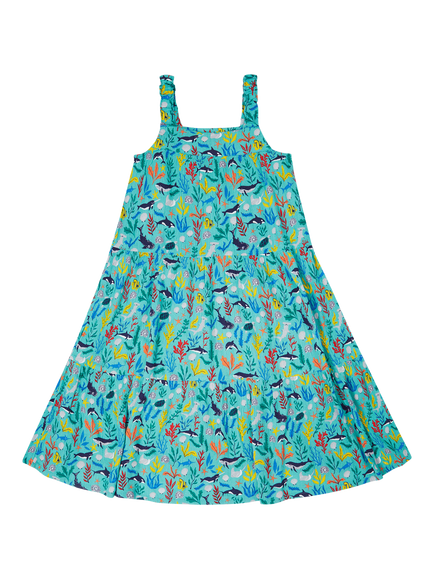 Frugi Kids' Alani Tiered Dress, Sea Life - view 2, Sea Life