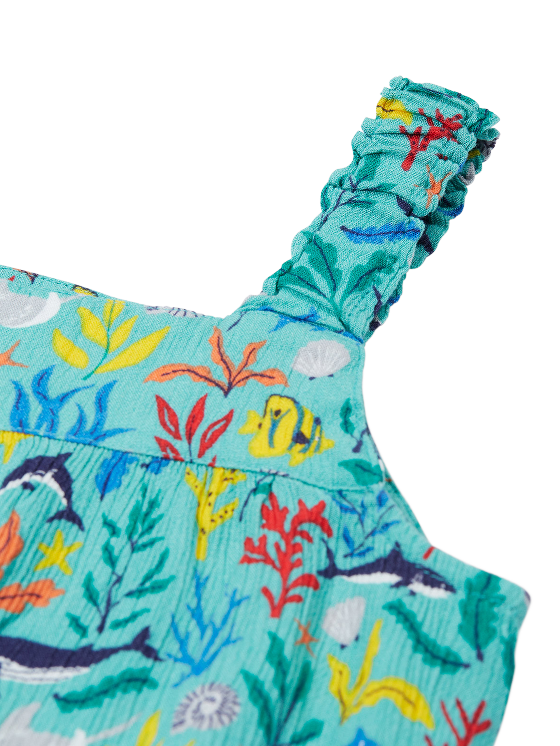 Product image 3 of 5, which shows Frugi Kids' Alani Tiered Dress, Sea Life, 2-3 years