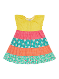 Frugi Kids' Dorothy Organic Cotton Tiered Dress, Rainbow Hotchpotch