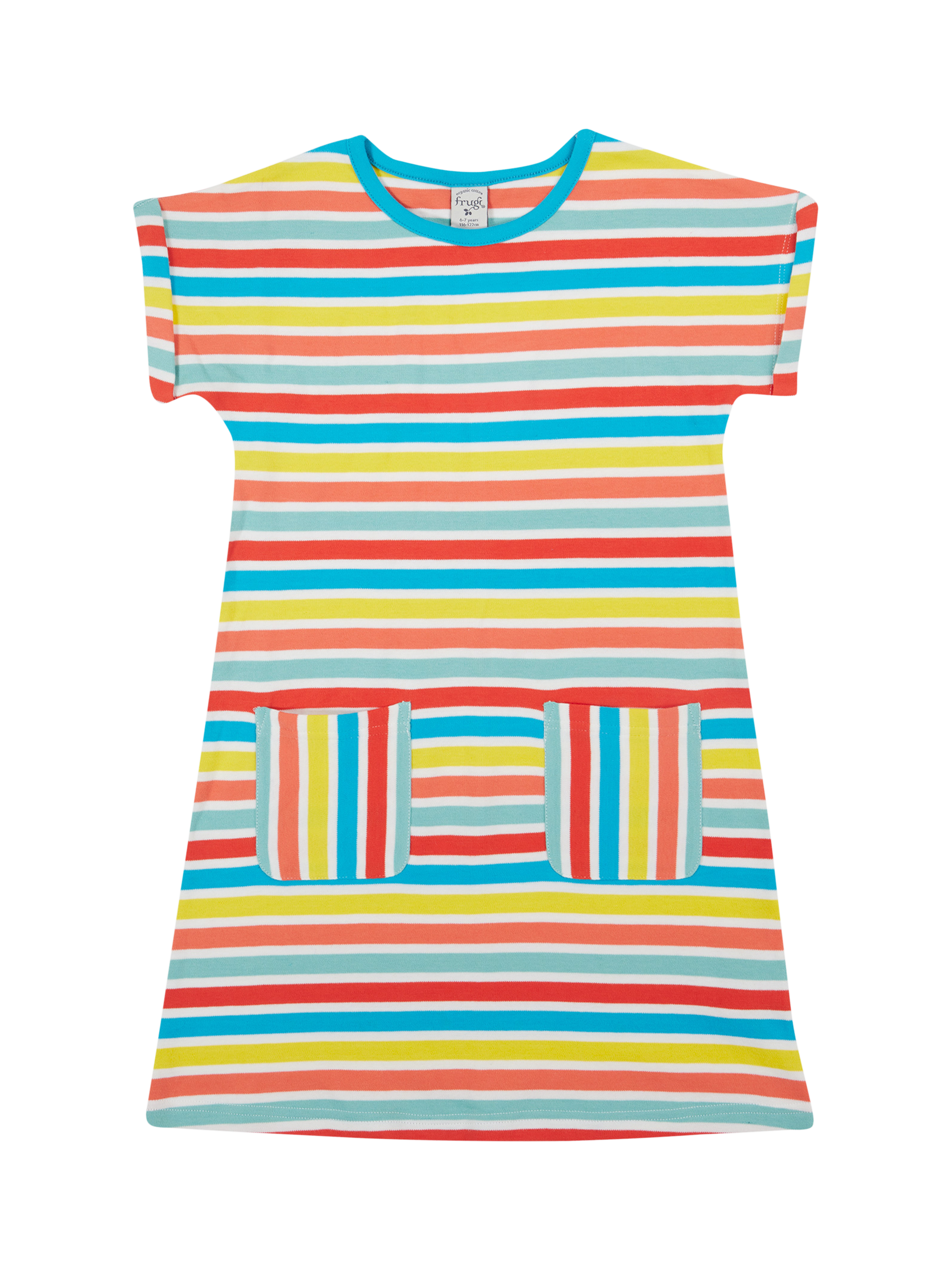 Product image 2 of 6, which shows Frugi Kids' Faye Organic Cotton Stripe Dress , Multi, 2-3 years