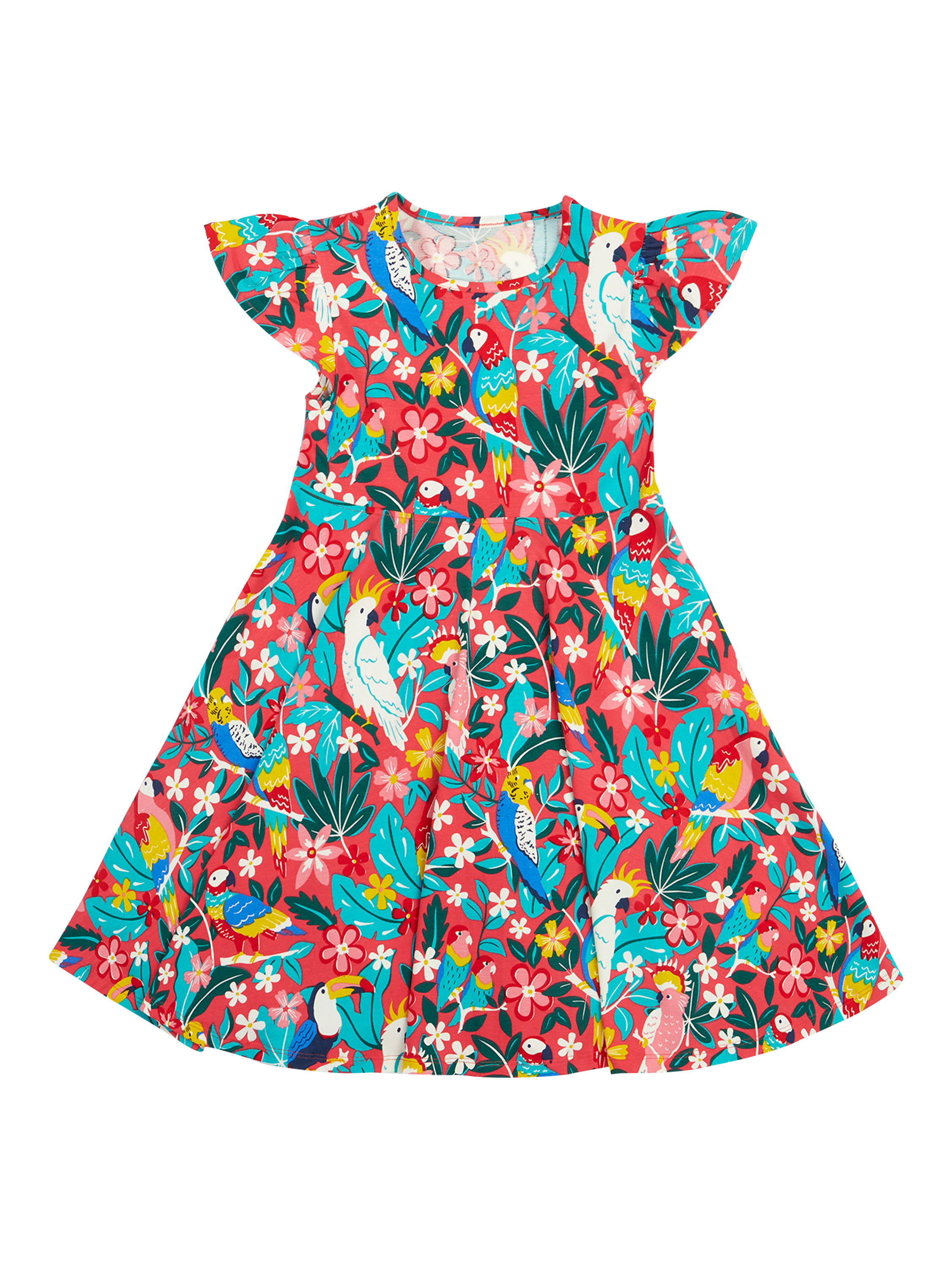 Product image 2 of 5, which shows Frugi Kids' Organic Cotton Paradise Print Dress, Pink, 2-3 years
