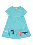 Frugi Kids' Pixy Stripe Applique Tiered Dress, Blue