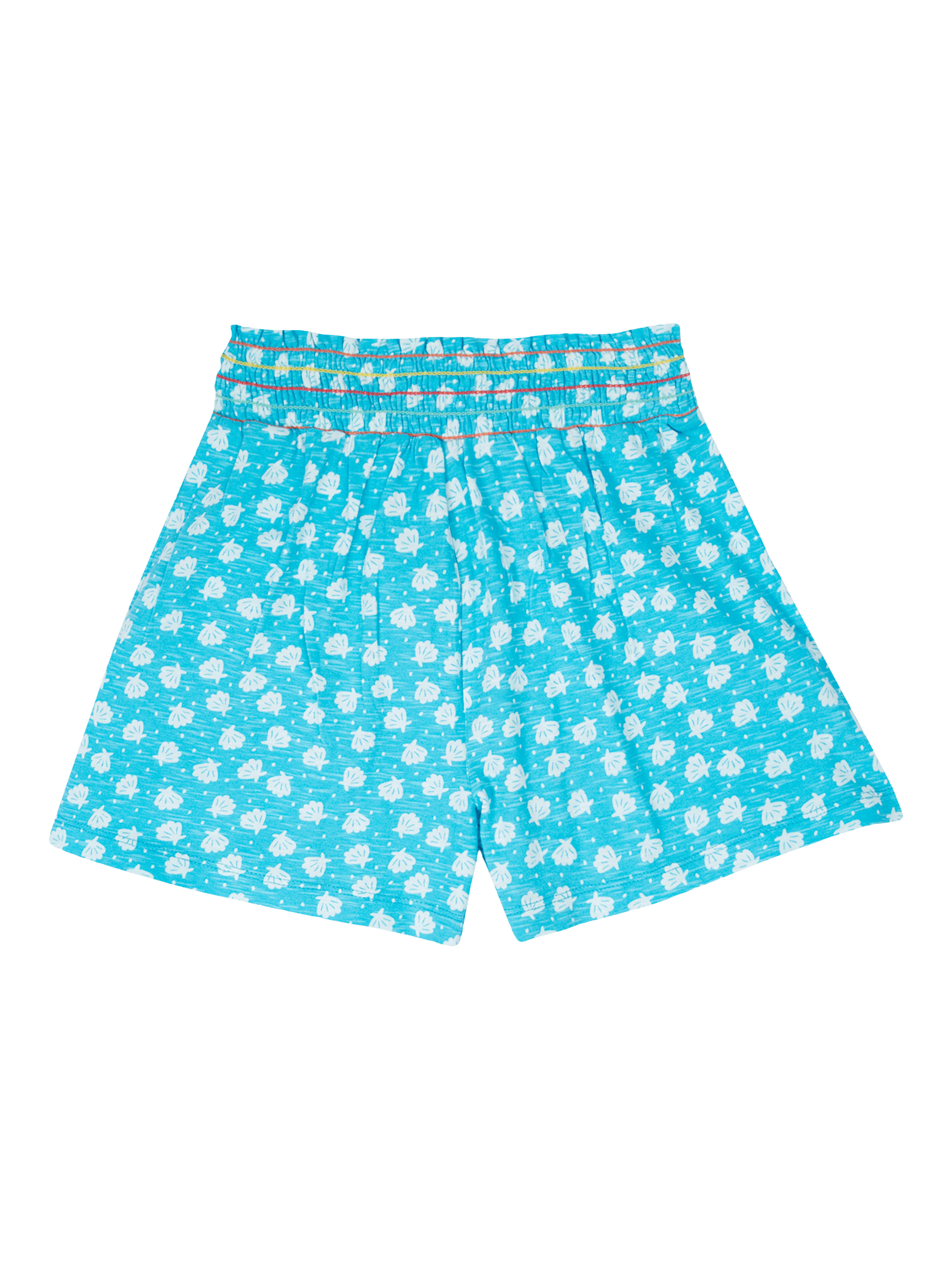 Product image 1 of 4, which shows Frugi Kids' Leisa Organic Cotton Sea Shell Print Shorts, Blue, 2-3 years