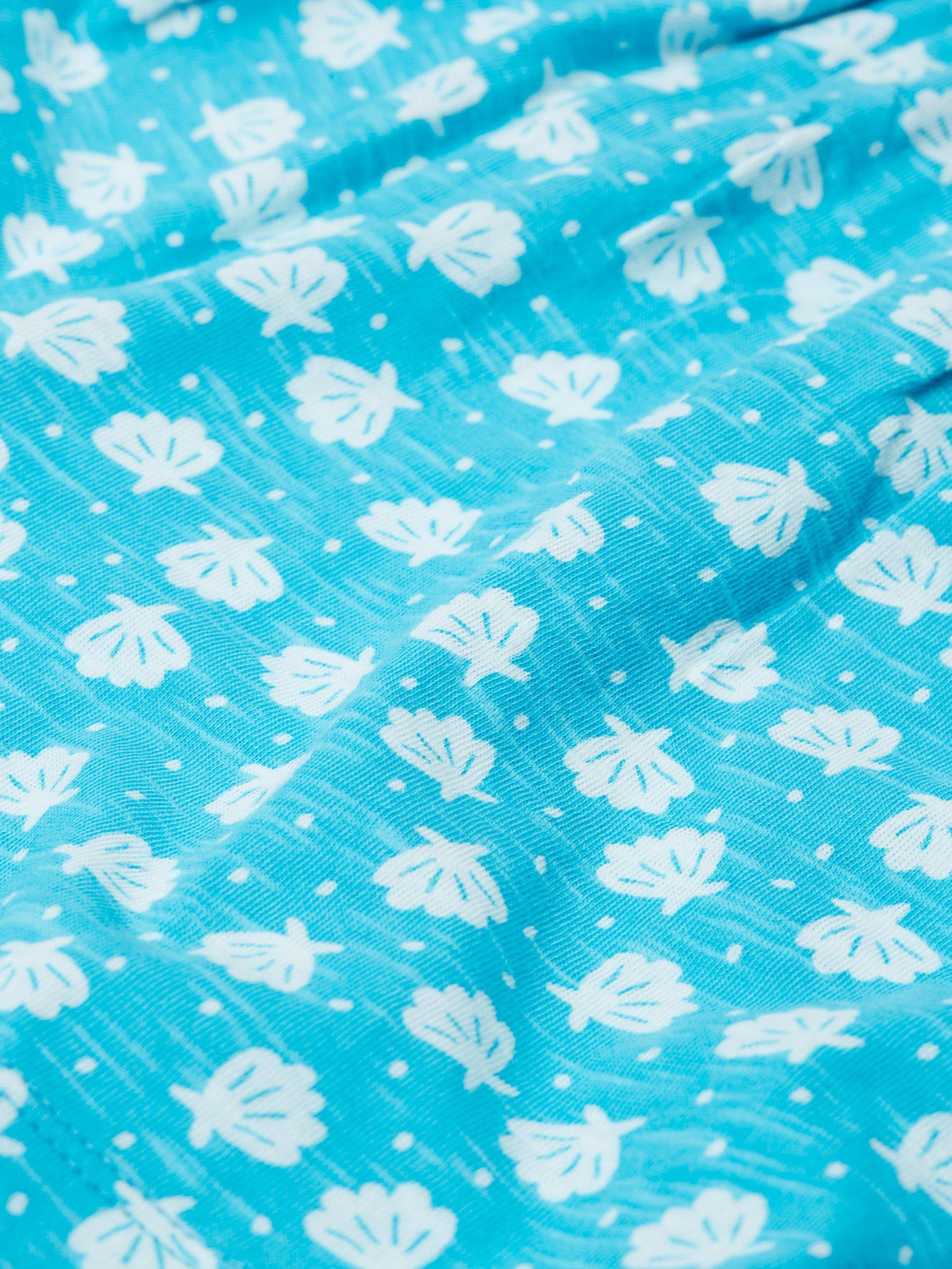 Product image 4 of 4, which shows Frugi Kids' Leisa Organic Cotton Sea Shell Print Shorts, Blue, 2-3 years
