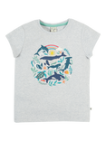 Frugi Kids' Alice Organic Cotton Applique T-Shirt, Grey Marl/Sea Life