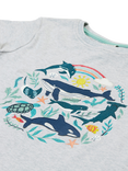 Frugi Kids' Alice Organic Cotton Applique T-Shirt, Grey Marl/Sea Life