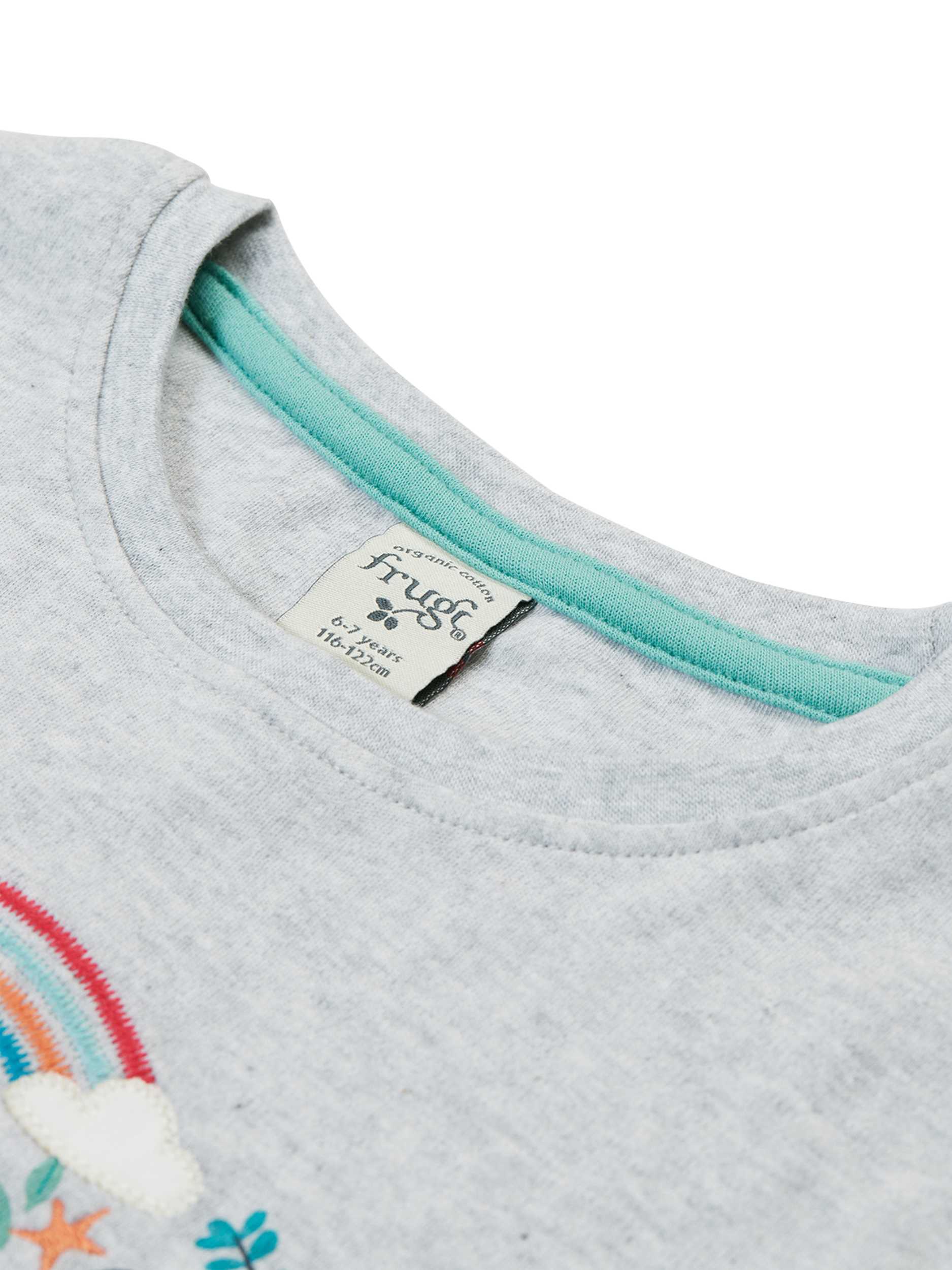 Product image 4 of 4, which shows Frugi Kids' Alice Organic Cotton Applique T-Shirt, Grey Marl/Sea Life, 2-3 years