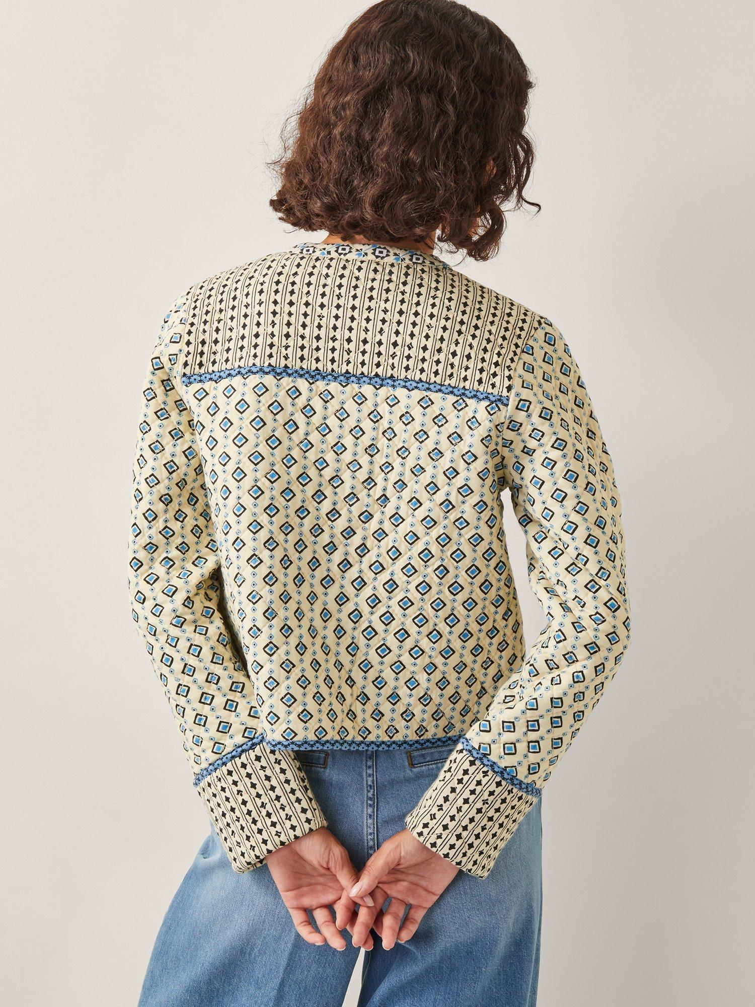 Product image 2 of 5, which shows Monsoon Judy Geometric Quilted Jacket, Ivory, S