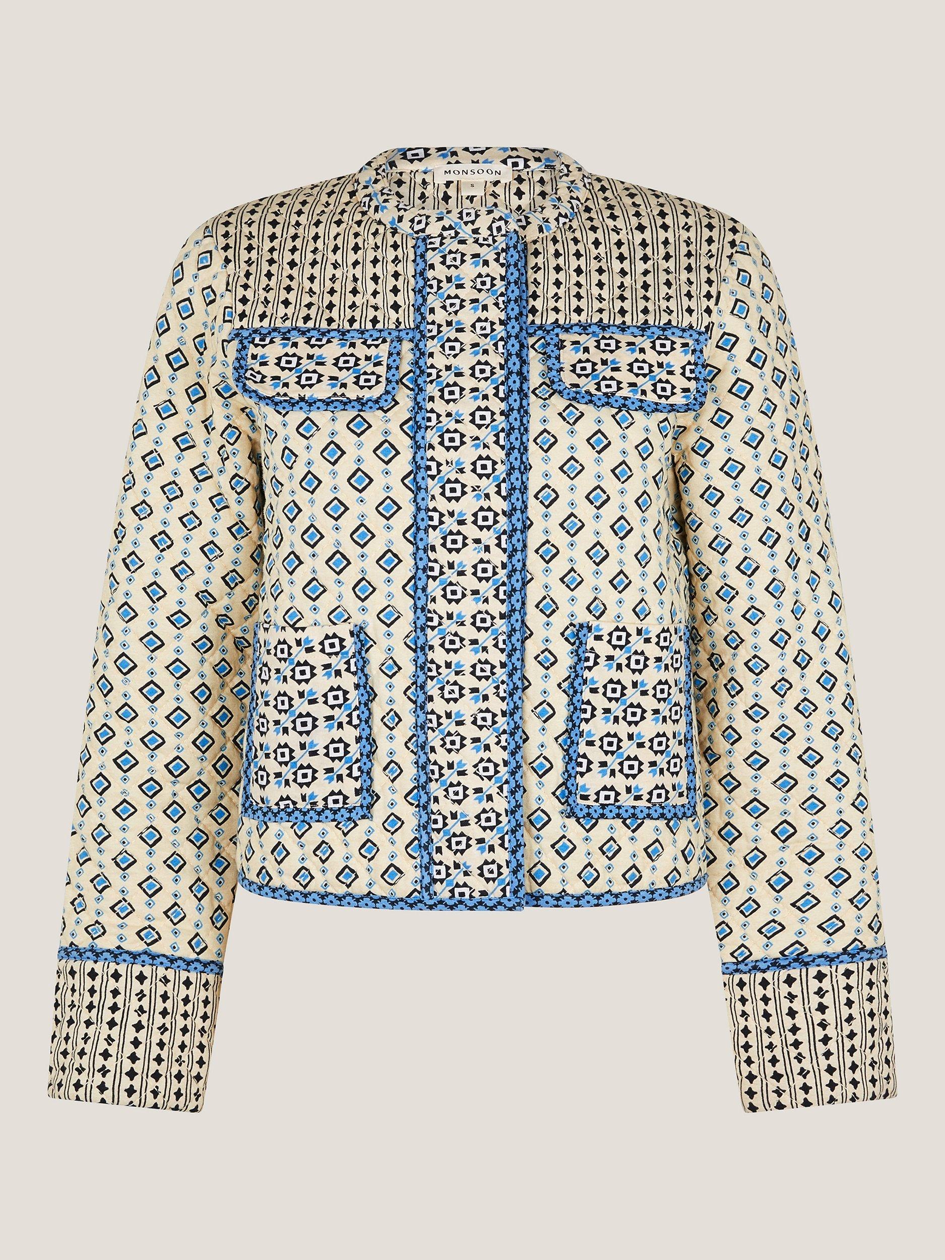 Product image 3 of 5, which shows Monsoon Judy Geometric Quilted Jacket, Ivory, S
