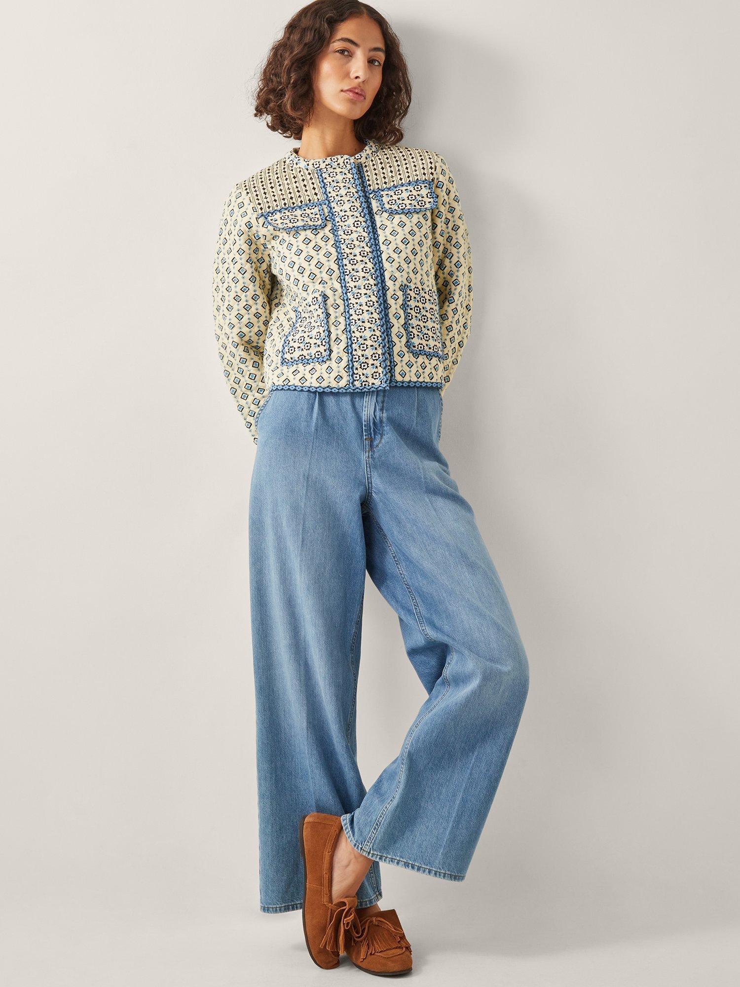 Product image 4 of 5, which shows Monsoon Judy Geometric Quilted Jacket, Ivory, S