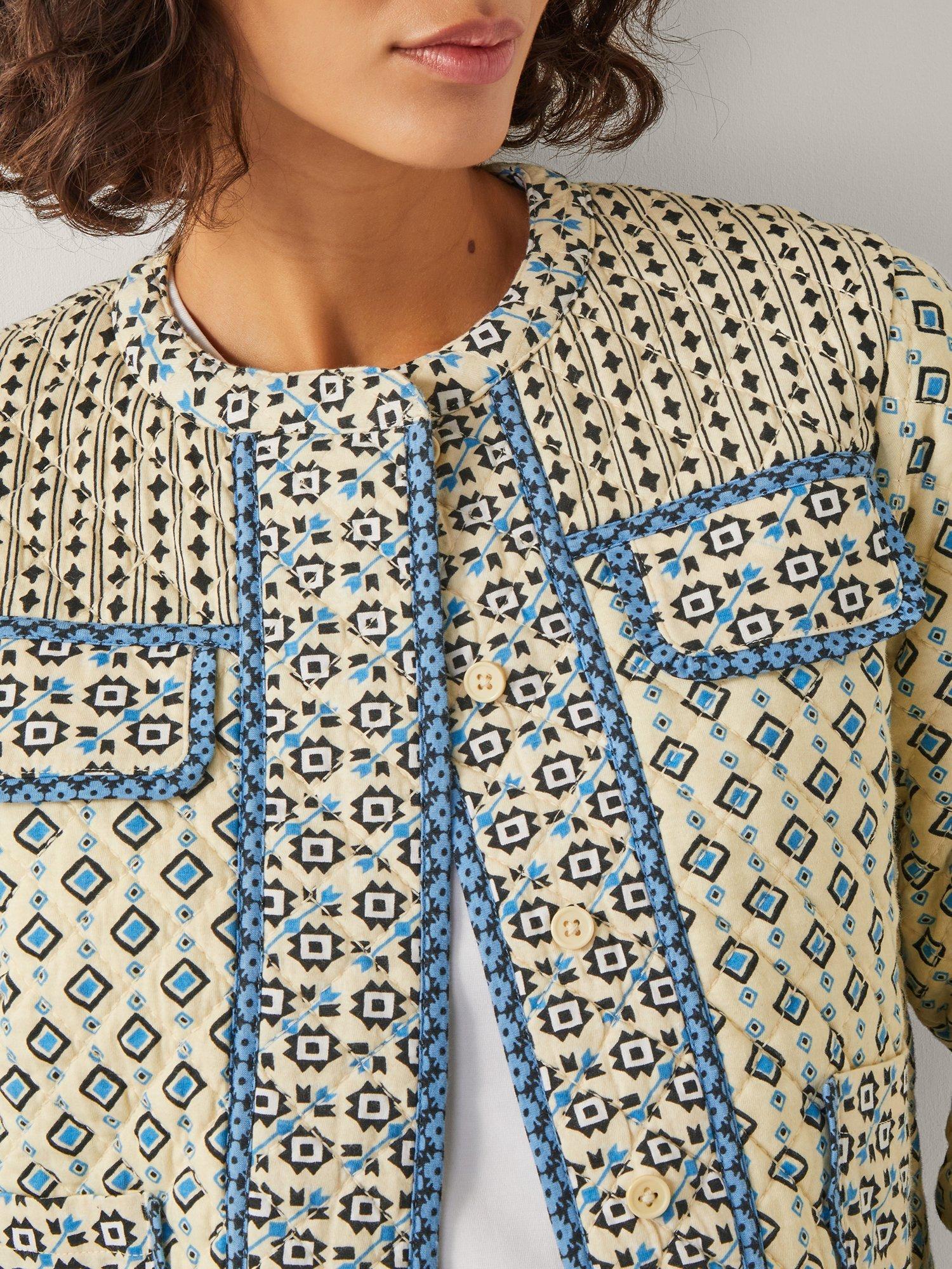 Product image 5 of 5, which shows Monsoon Judy Geometric Quilted Jacket, Ivory, S
