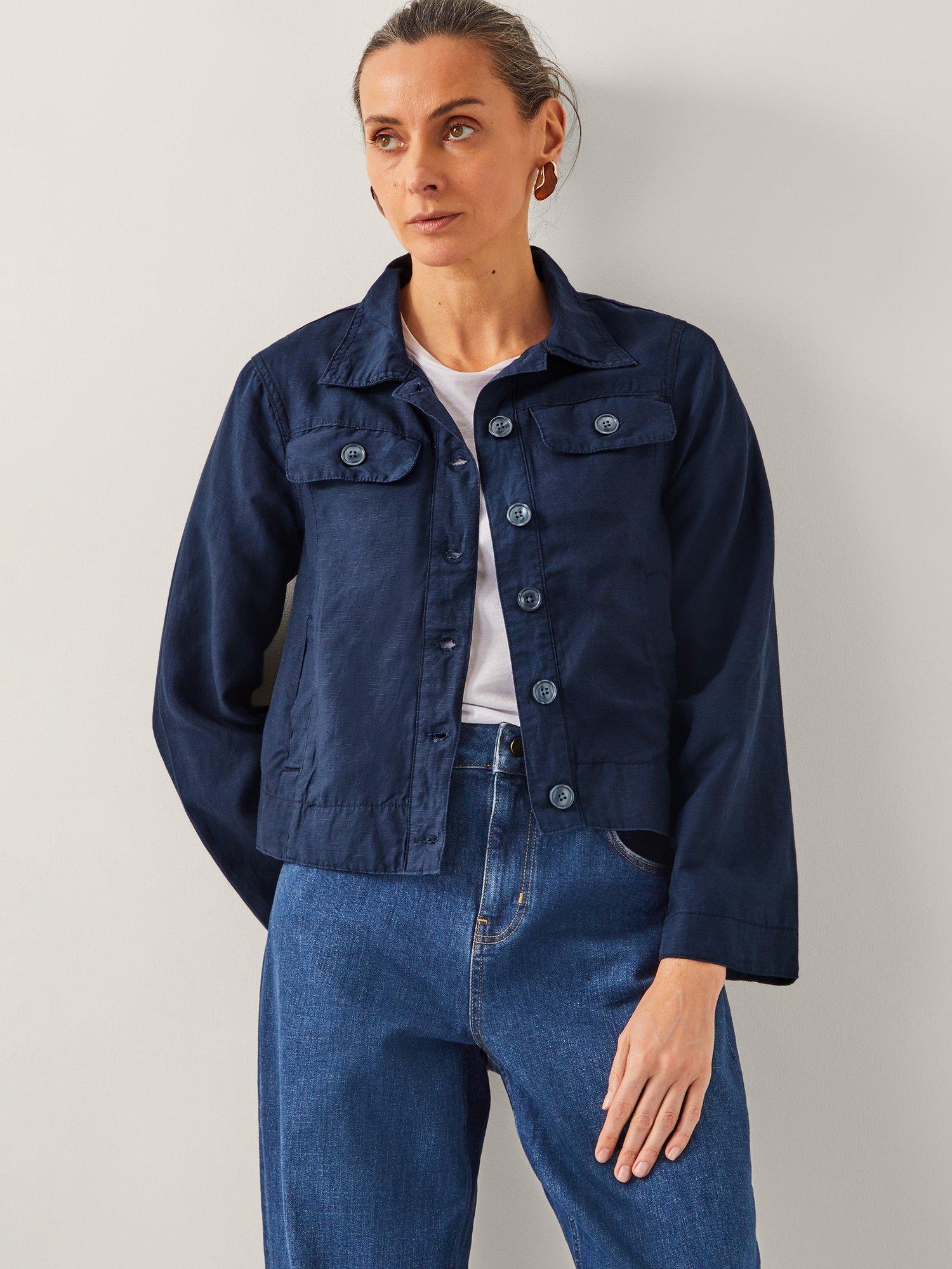 Product image 1 of 4, which shows Monsoon Lenny Cropped Jacket, Navy, S