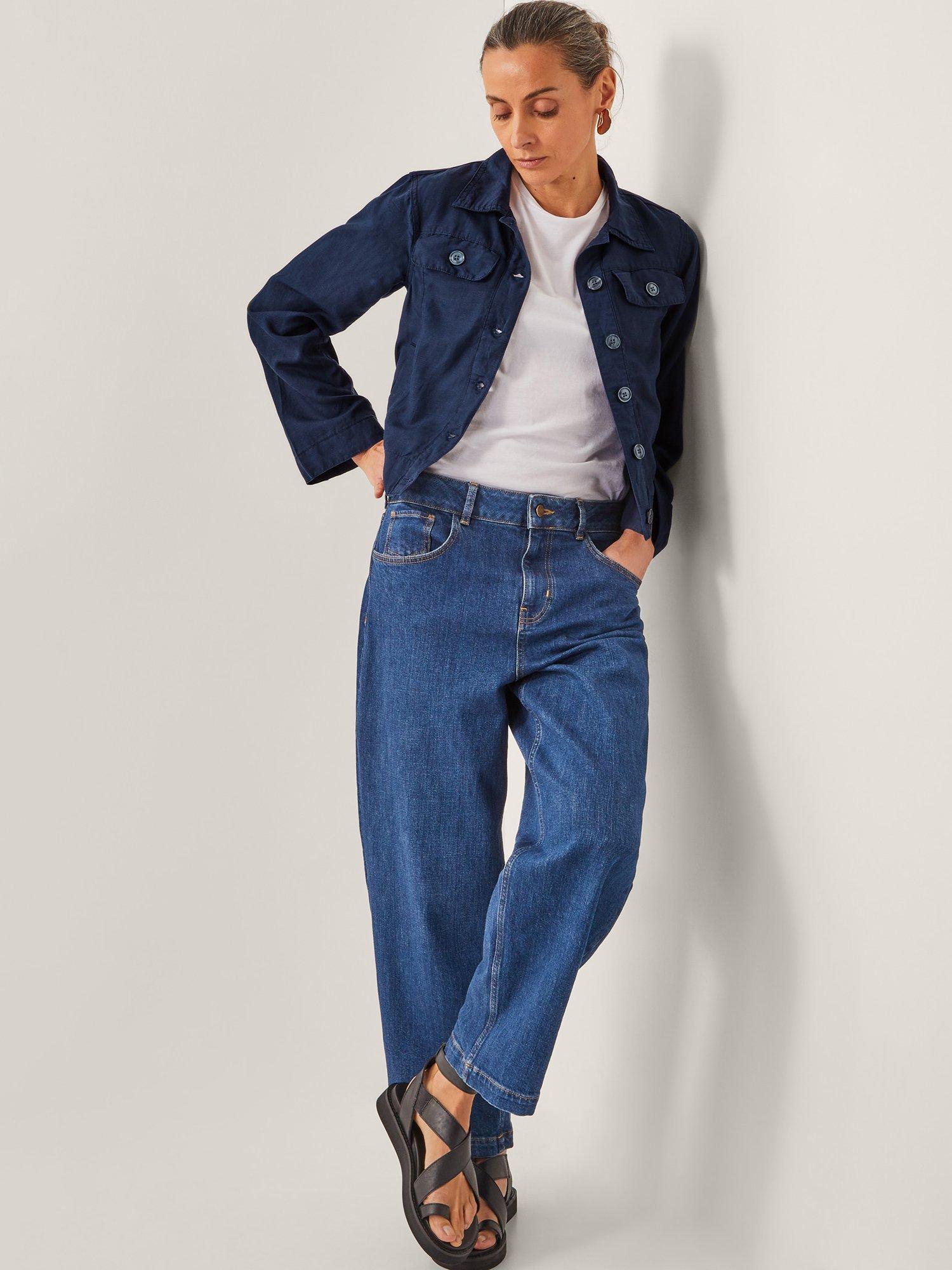Product image 3 of 4, which shows Monsoon Lenny Cropped Jacket, Navy, S
