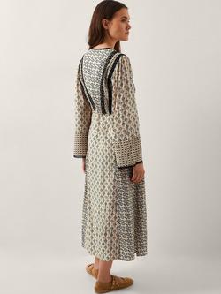 Monsoon Jemmie Print Long Sleeve Midi Dress, Ivory/Multi - view 2, Ivory/Multi