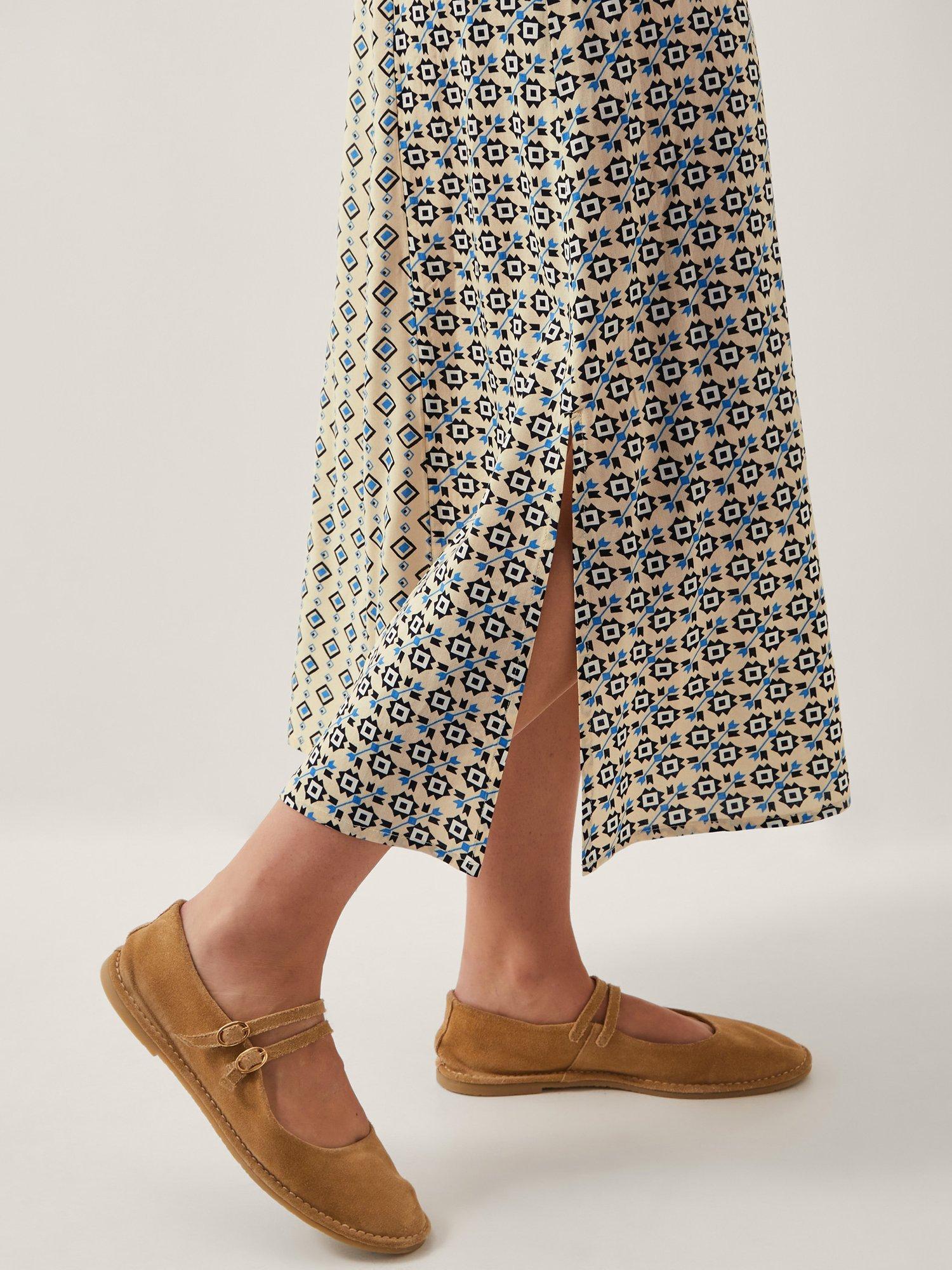 Product image 3 of 4, which shows Monsoon Jemmie Print Long Sleeve Midi Dress, Ivory/Multi, S