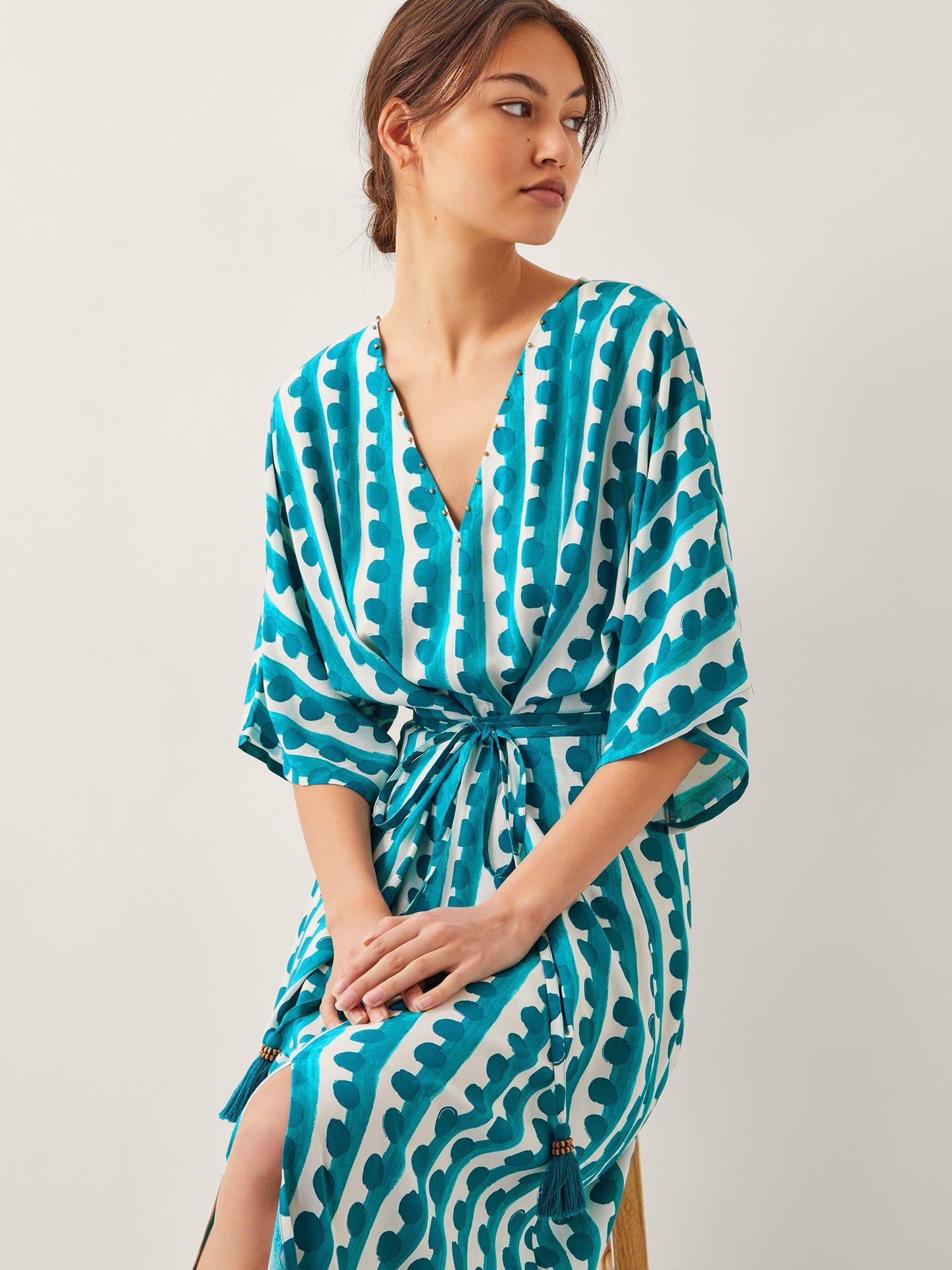 Product image 3 of 4, which shows Monsoon Indah Kaftan Dress, Turquoise, S