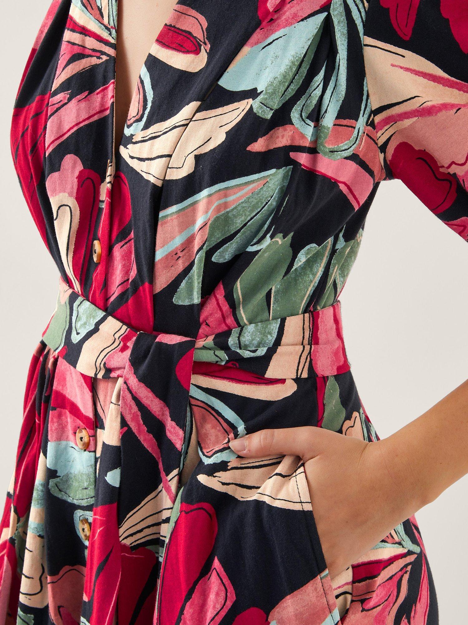 Product image 3 of 11, which shows Monsoon Jemima Shirt Dress, Red/Multi, S