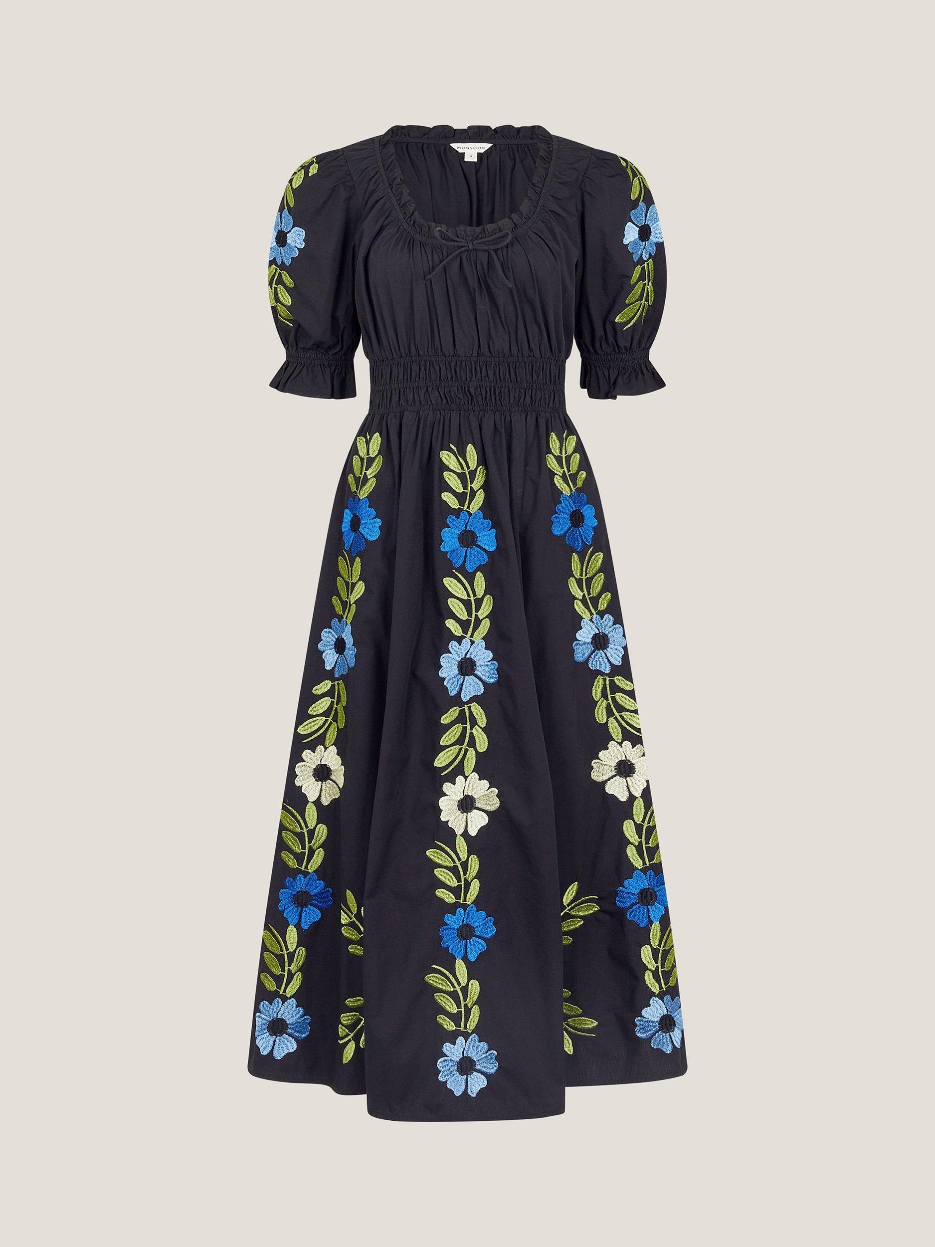 Product image 3 of 5, which shows Monsoon Shona Midi Dress, Black/Multi, S
