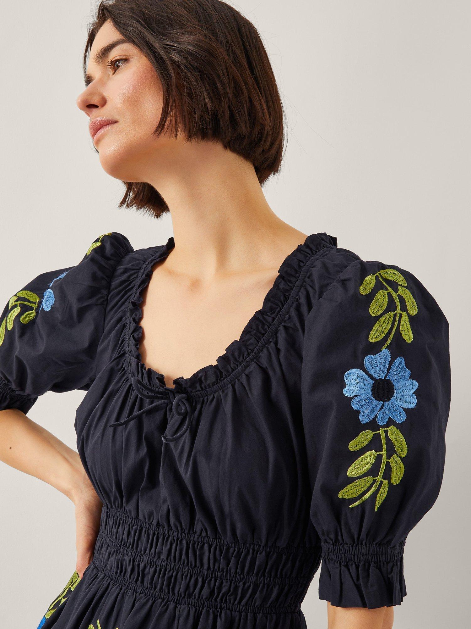 Product image 5 of 5, which shows Monsoon Shona Midi Dress, Black/Multi, S
