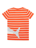 Frugi Kids' Elijah Organic Cotton Stripe Shark Applique T-Shirt, Orange Mid