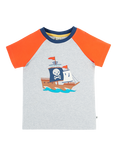 Frugi Kids' Renny Organic Cotton Raglan Sleeve Applique T-Shirt, Grey Mid