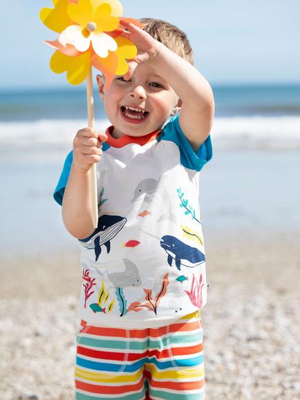 Frugi Kids' Sunny Organic Cotton Stripe Shorts, Multi - view 2, Multi