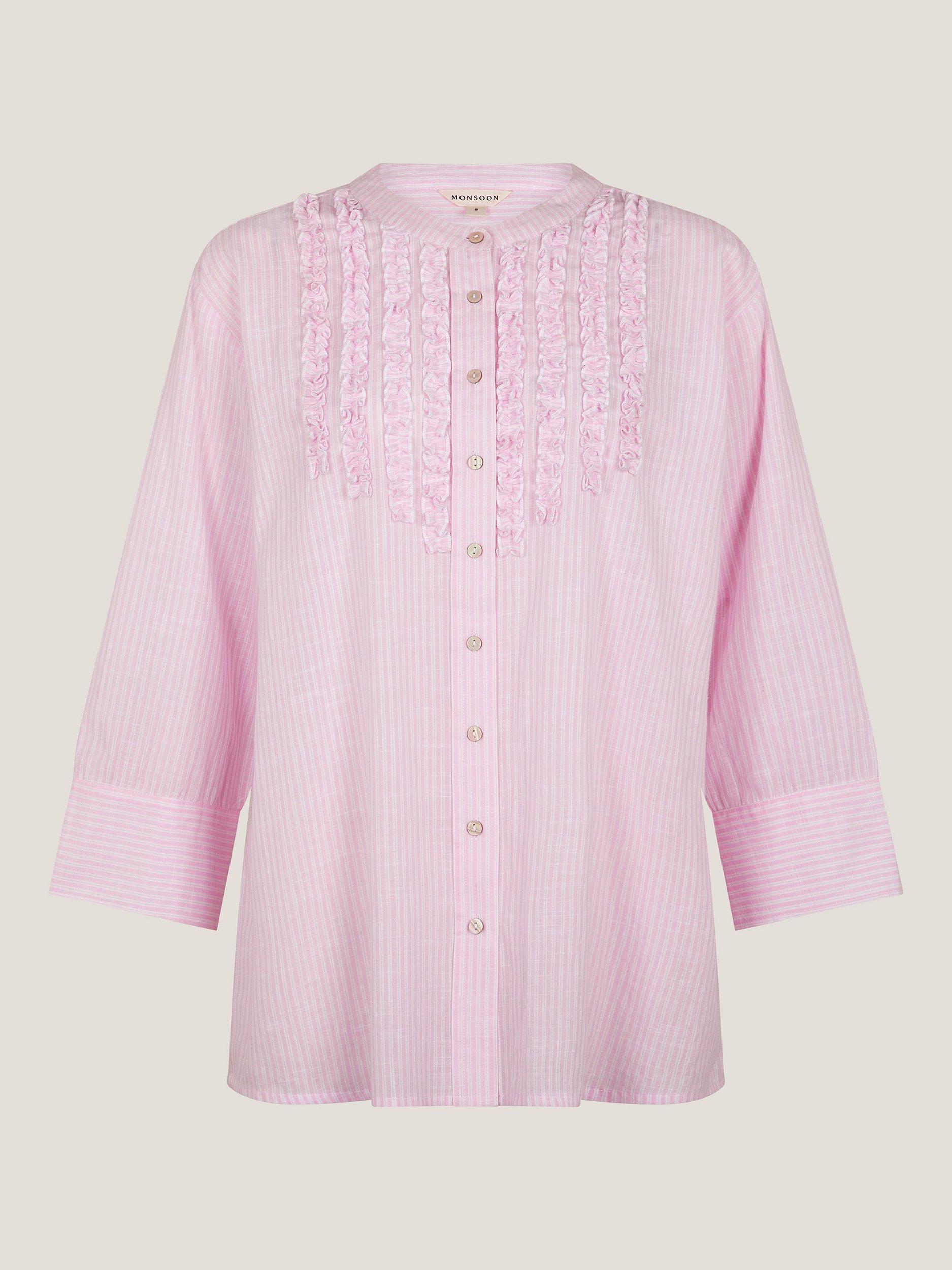 Product image 4 of 5, which shows Monsoon Laura Ruffle Shirt, Pink, S