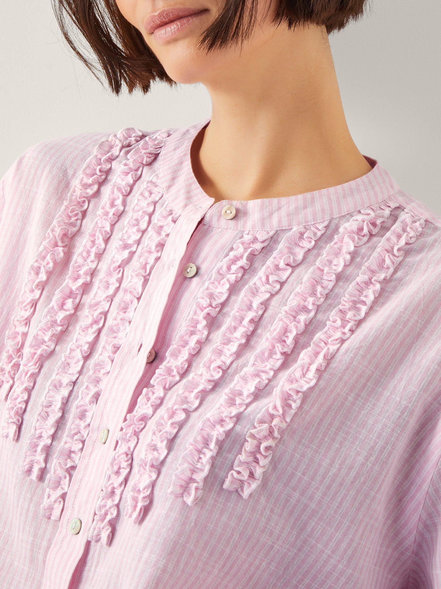 Product image 5 of 5, which shows Monsoon Laura Ruffle Shirt, Pink, S