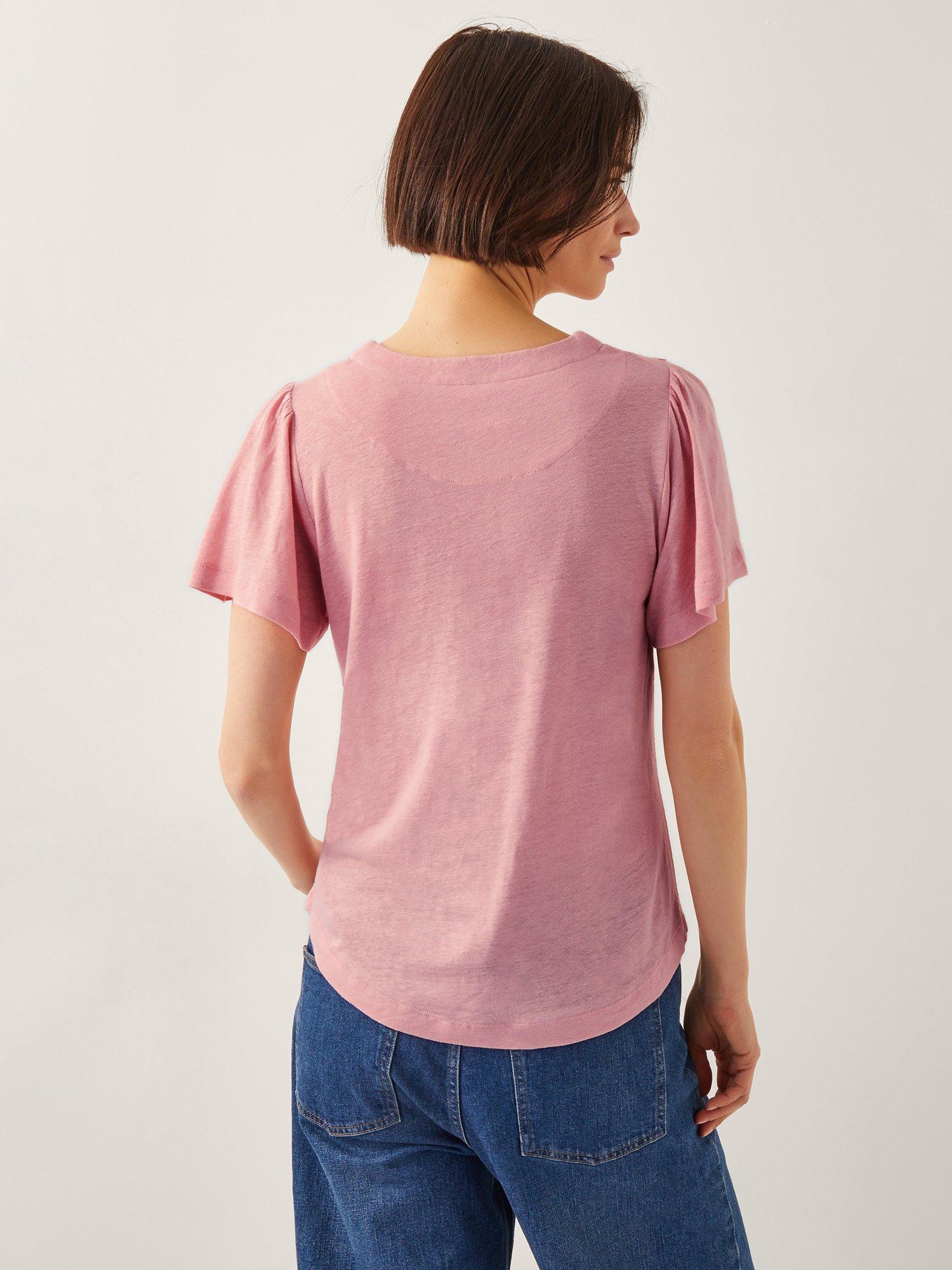 Product image 2 of 5, which shows Monsoon Mabel Linen Blend T-Shirt, Blush, S