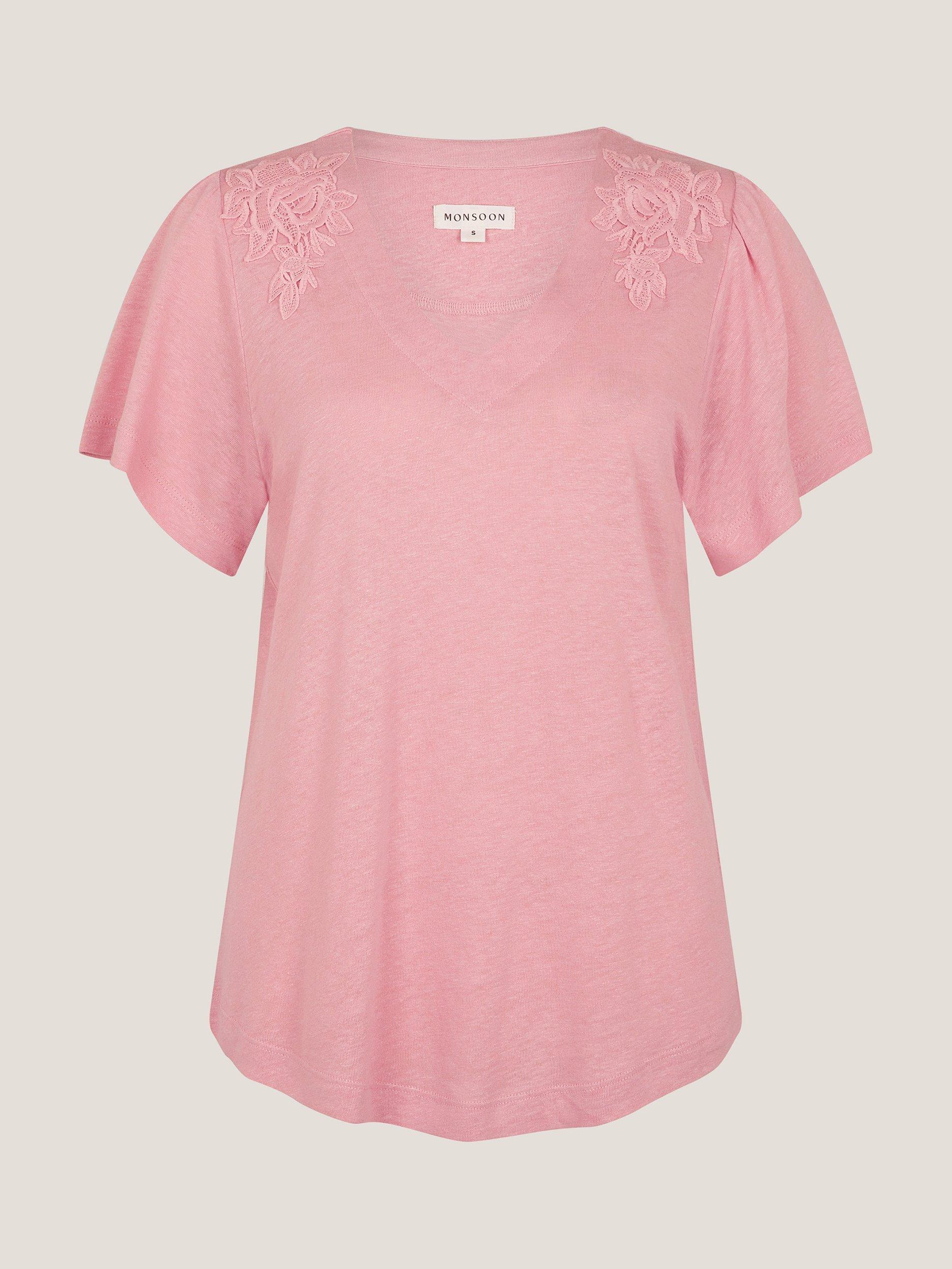 Product image 4 of 5, which shows Monsoon Mabel Linen Blend T-Shirt, Blush, S