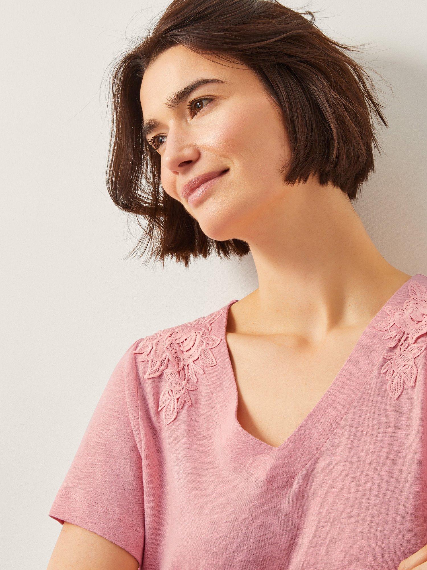 Product image 5 of 5, which shows Monsoon Mabel Linen Blend T-Shirt, Blush, S