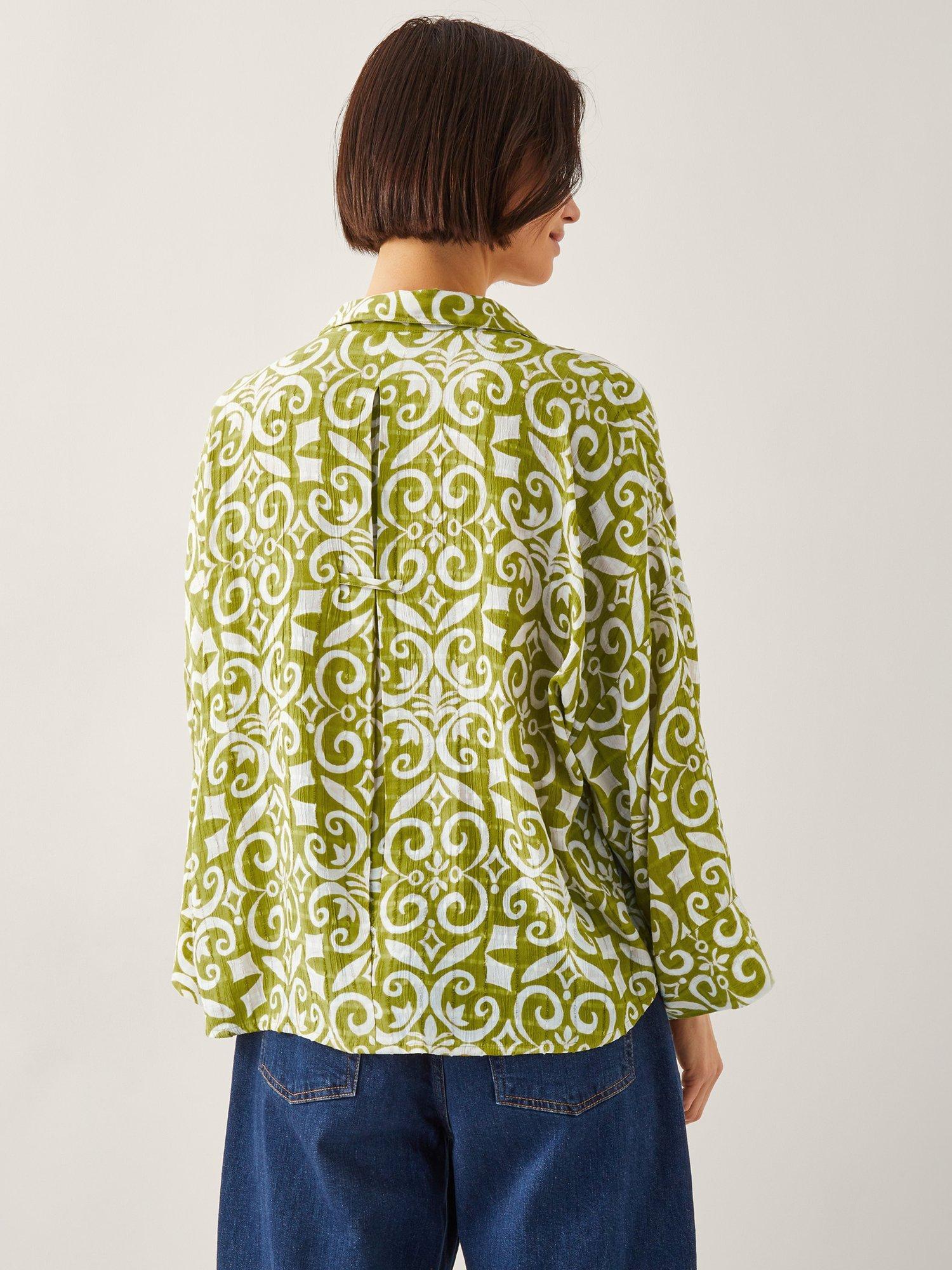 Product image 2 of 5, which shows Monsoon Trinny Print Shirt, Green/White, S