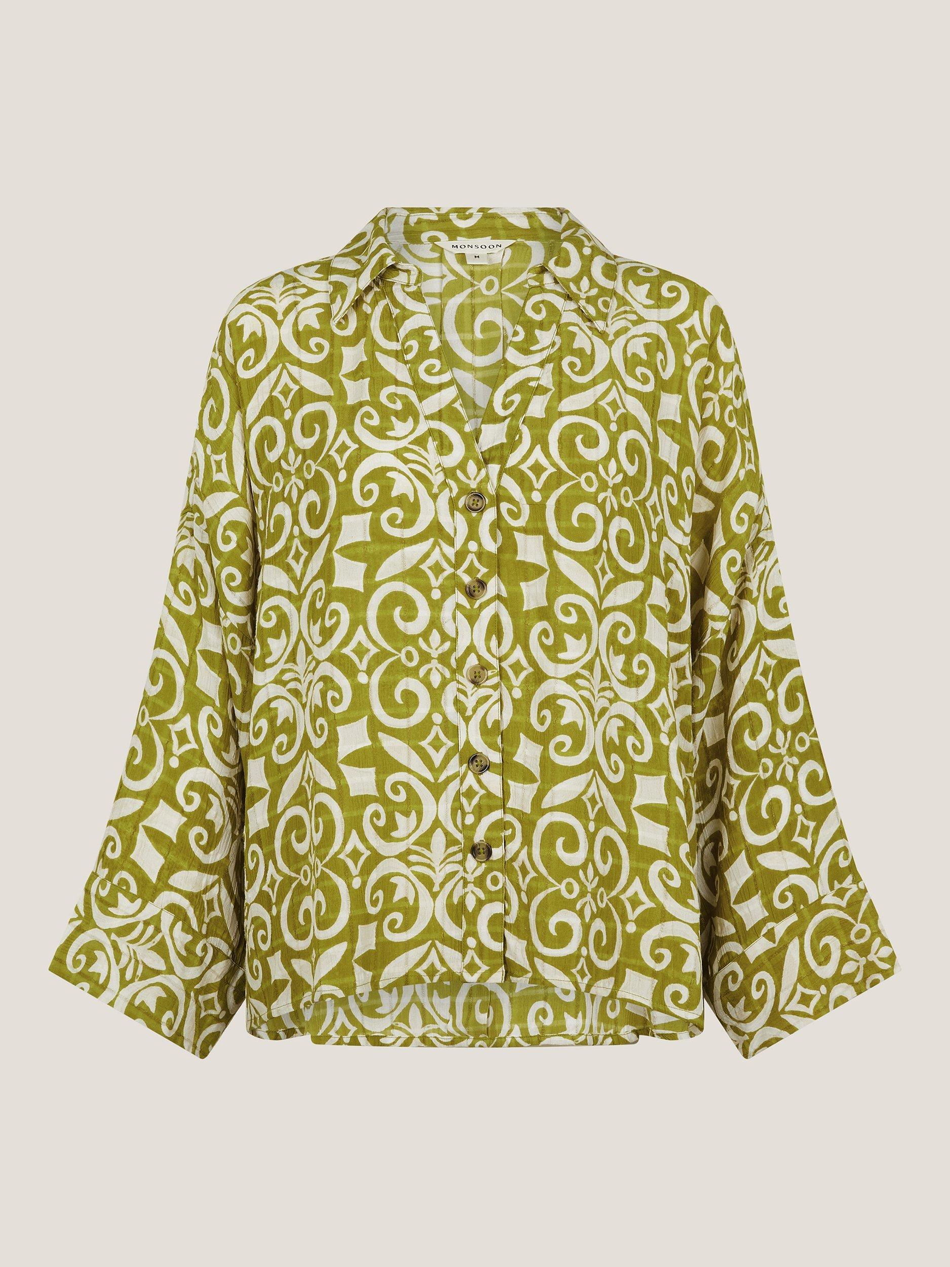 Product image 3 of 5, which shows Monsoon Trinny Print Shirt, Green/White, S